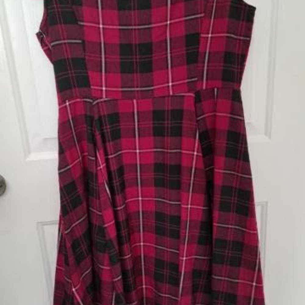 Hearts & Roses Fuchsia & Black Plaid Rockabilly  Retro Swing Dress EUC SZ 16